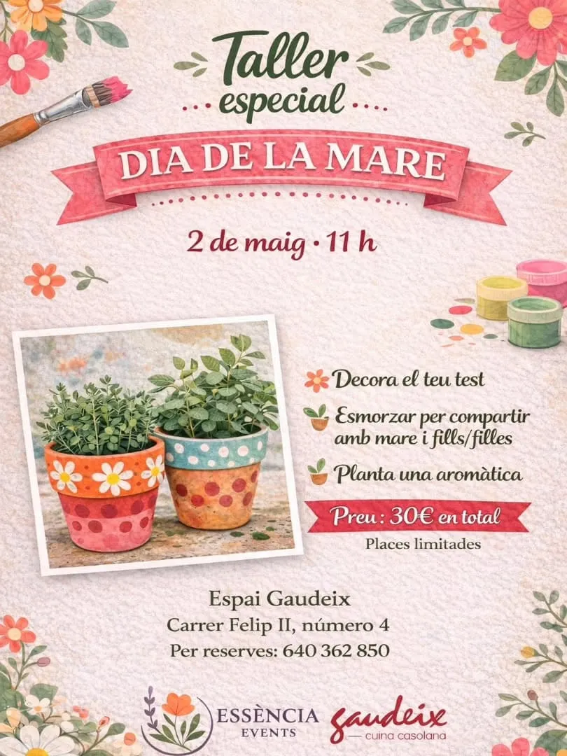 Cartell del taller del Dia de la Mare a l'Espai Gaudeix, al carrer Felip II d'Amposta