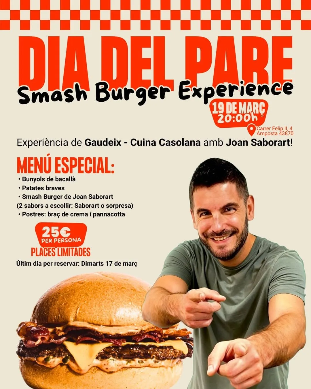 Cartell de la Smash Burger Experience del Dia del Pare a Gaudeix, amb Joan Saborart