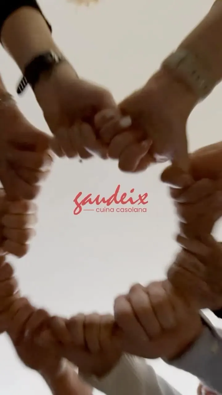L'equip de Gaudeix fent una rotllana amb les mans al voltant del logotip